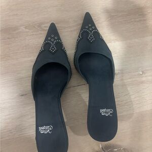 Jeffrey Campbell Navy Studded Pointed Slip-On Flats